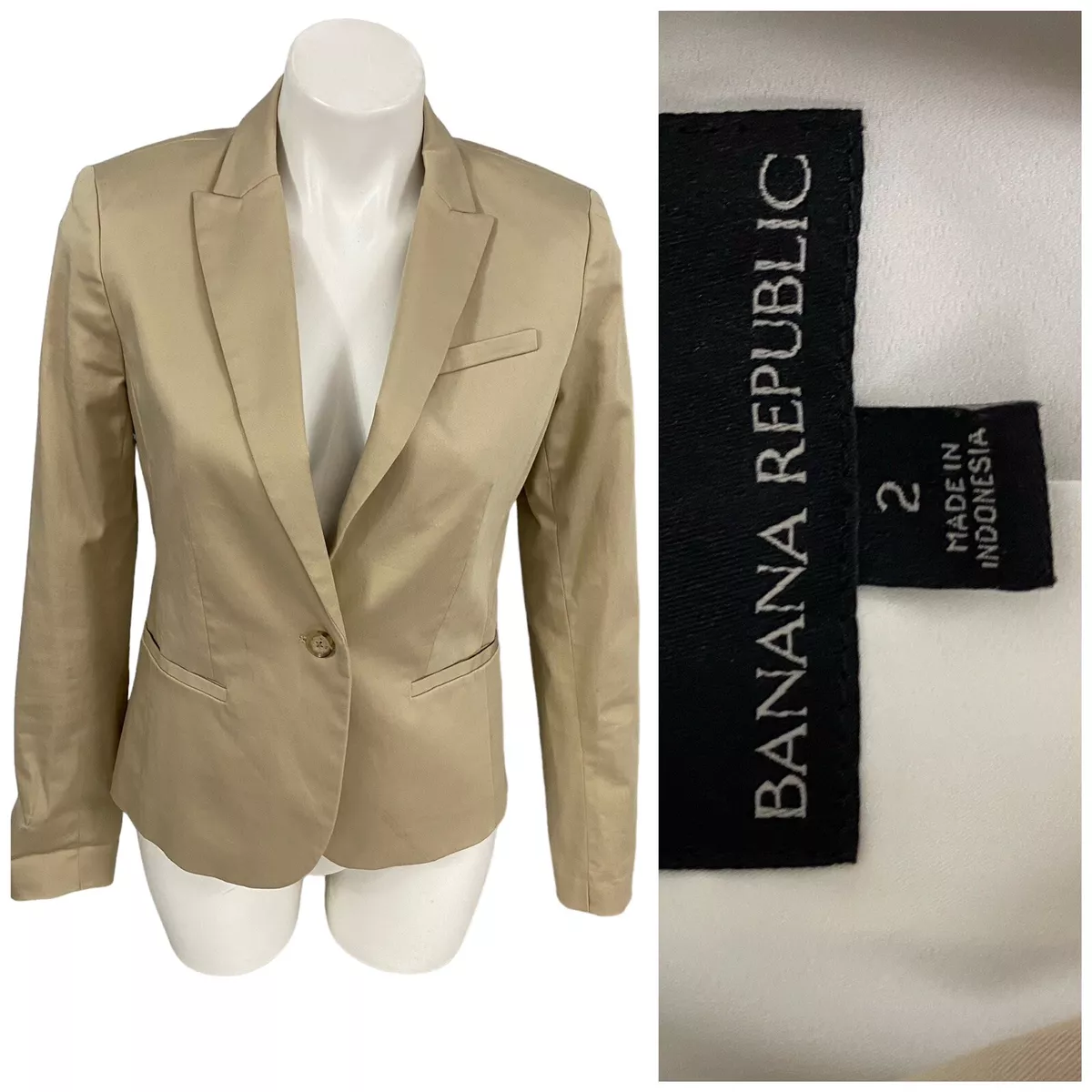 Banana Republic Blazer Womens Size 2 Tan Jacket Office Casual Minimalist Capsule