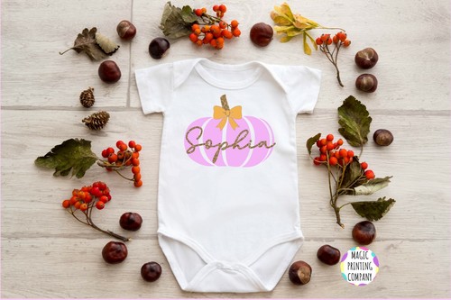 Personalised Pumpkin Costume Baby 1st Halloween Vest Bodysuit Outfit T-shirt - Picture 2 of 2