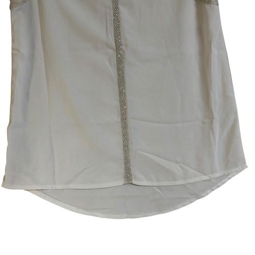 Caroline Morgan Top Size 8 White Metallic Trim Sleeveless Hi Low Hem Sheer - Picture 6 of 18