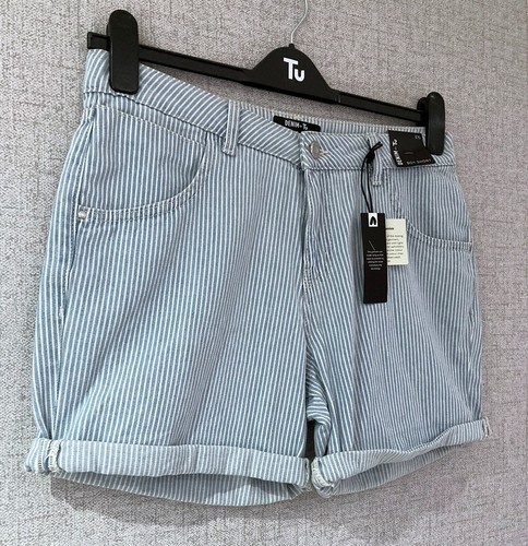 TU Size 12 Blue White Pinstripe Denim Boy Shorts Turn Up / Down Boyfriend Cotton - Picture 8 of 12