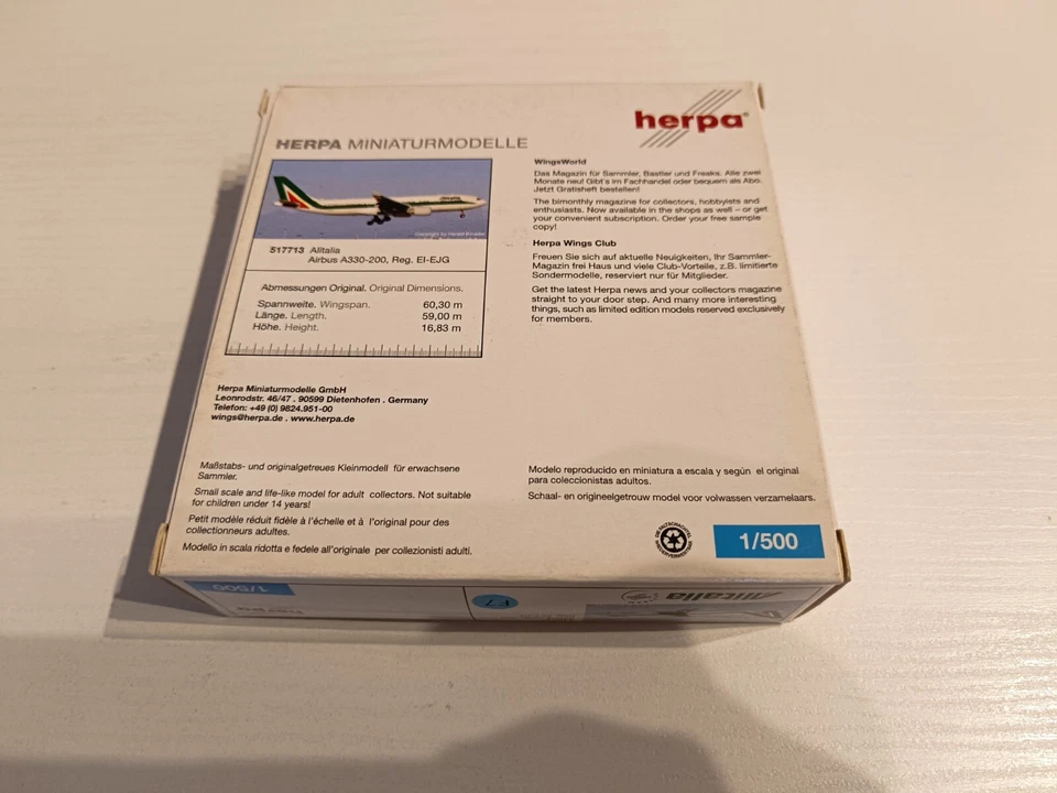 Modellino aereo Airbus A330-200 Alitalia "EI-EIG" - Herpa 1:500 - Immagine 2 di 4