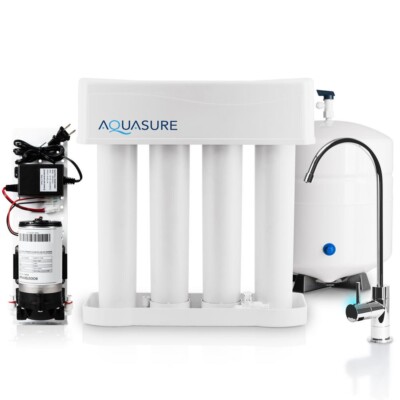 4 Stage Reverse Osmosis Drinking Water Filter System w/ Pressure Pump LED Faucet