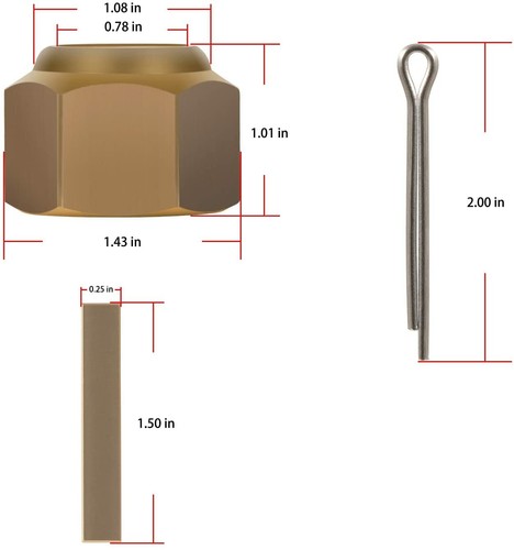 5008 Prop Nut Kit Brass 1" & 1-1/8" for Inboard Ski, Surf Wakeboard Boats - Foto 6 di 9