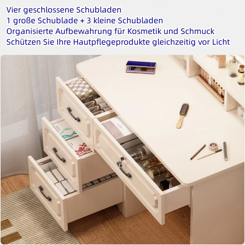 Tocador Tocador con Espejo y Taburete 3 Cajones Cosmético Blanco - Imagen 4 de 4