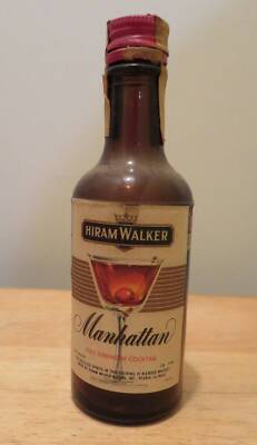 EMPTY Vtg Mini 4 3/4'' Brown HIRAM WALKER Manhattan Cocktail BOTTLE Whiskey Glass
