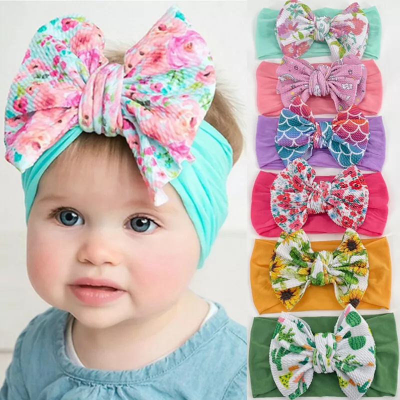 Turban élastique en nylon pour bébé fille, joli chapeau avec nœud