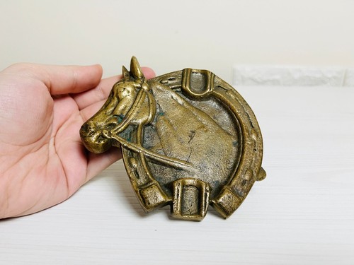 Posacenere vintage in ottone a forma di cavallo e ferro di cavallo, decorazione - Foto 6 di 11