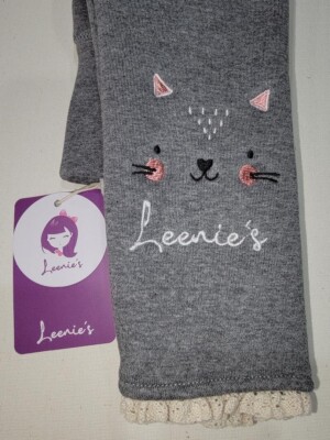 Leenies Girls Fleece Lined Leggings - Little Kitty Embroidered - Size 6