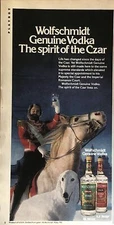 1981 Wolfschmidt Vodka PRINT AD White Dog & Horse Spirit Of The Czar VTG 1980s