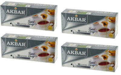 4 PACK Akbar Earl Grey BLACK TEA 25 Tea Bags  SRI LANKA