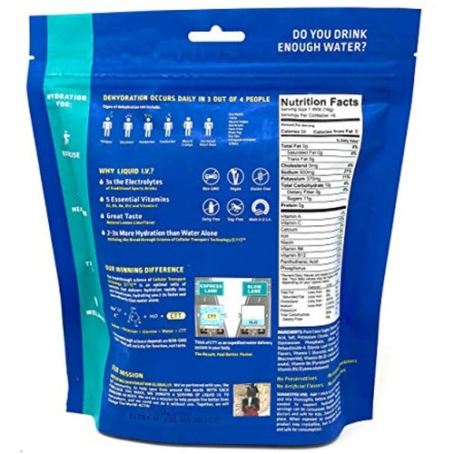 Liquid Iv, Lemon Lime Hydration Pouch, 9.03 Ounce (Pack of 16) - Picture 2 of 4