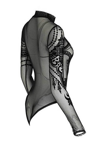 RESTYLE Gothic Bodysuit Transparent Jewel Bat Body Schwarz Fledermaus Stretch - Bild 6 von 7