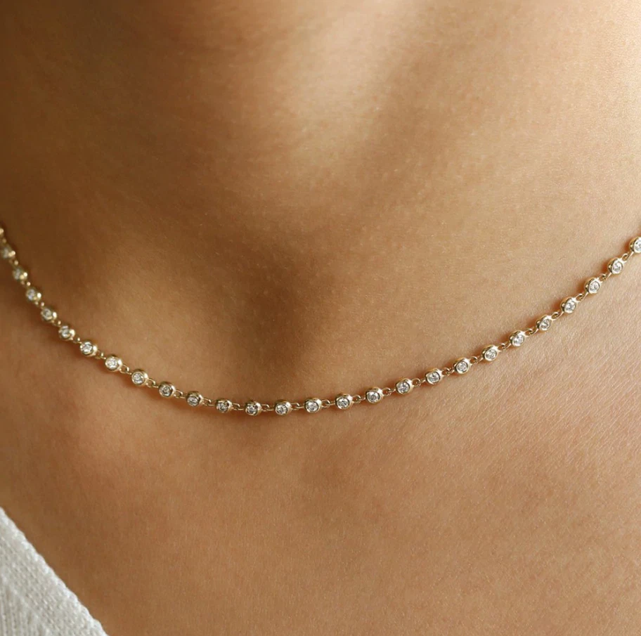 Goldkette 585 14K Rosegold Halskette Tennis mit 82 Brillanten Diamanten VS - Bild 1 von 4