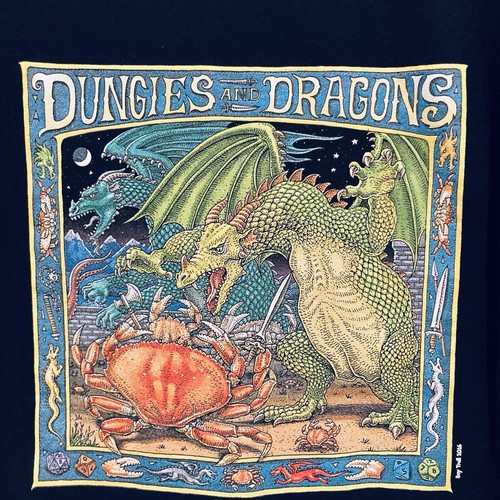 Ray Troll Dungies & Dragons T-Shirt Sz Large Dungeness Crab D&D Dungeons Parody - Picture 4 of 6