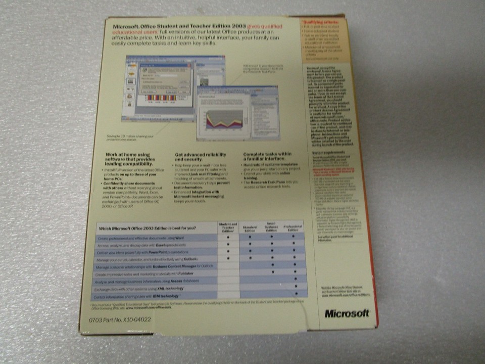Microsoft Office Student and Teacher Edition 2003 Includes 3 PC