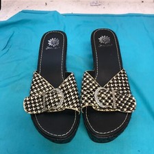 Yellow Box Leather Scrub Platform Wedge Sandal Houndstooth Sz 8.5 Roll Tide Bama