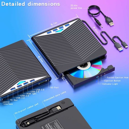 External CD DVD Drive for PC Laptop Windows 11 10 USB 3.0 Burner Reader Writer - Picture 7 of 8