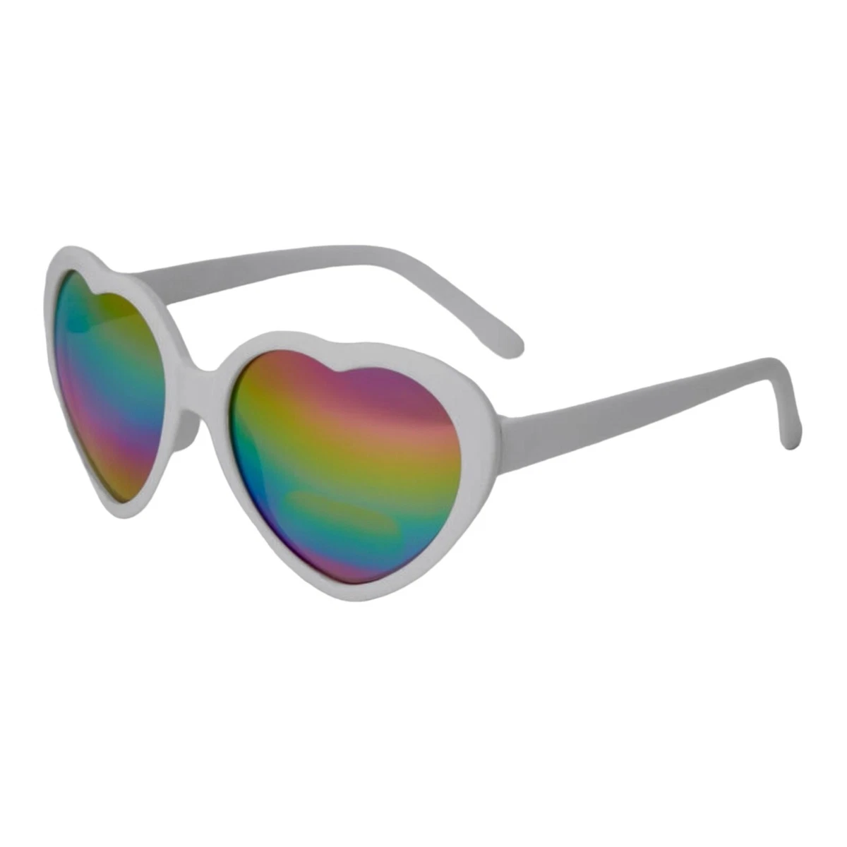 Sunglasses White Heart Frames Love Is Love Rainbow Lenses Pride LGBTQ