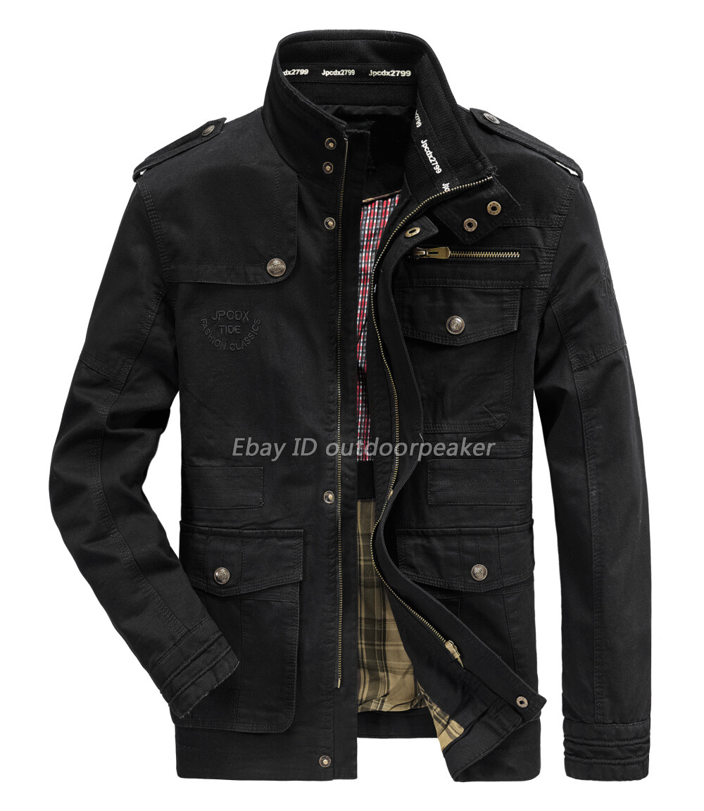 S-7XL Mens Spring Fall Coat Jacket Outwear Cotton Blend Zipper