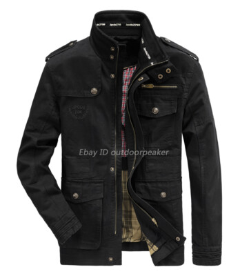 S-7XL Mens Spring Fall Coat Jacket Outwear Cotton Blend Zipper