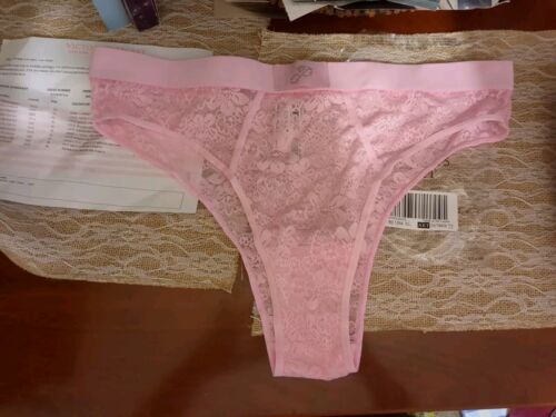 Victoria's Secret Pink Wink Logo V-Front Brazilian High Cut BlingLace Panty Pink - Picture 1 of 7