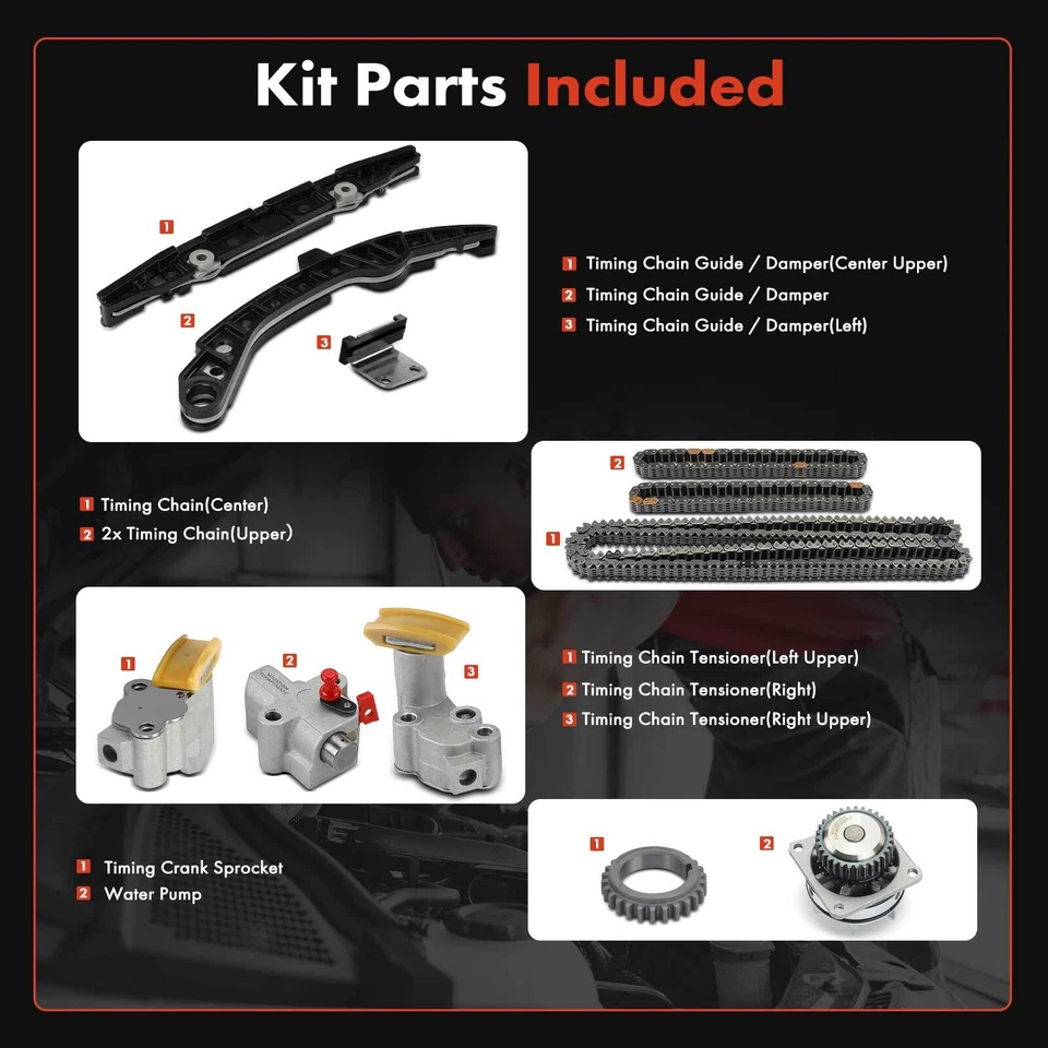 11 件发动机定时链条套件适用于日产 Maxima 2009 - 2014 英菲尼迪 G25 2011 - 2012 — 第 2/4 张图片