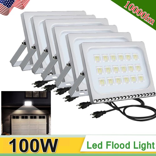 6X 100W LED Flood Light Cool White Outdoor Garden Yard Wall Fixtures