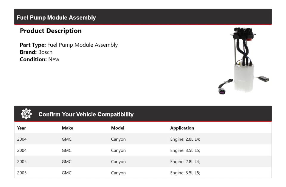Conjunto de módulo de bomba de combustible para GMC Canyon Bosch 2004-2005 Foto 2 de 4