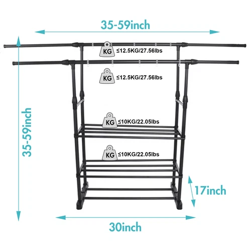 Heavy Duty Rolling Garment Rack Adjustable Wire Shelving Clothes Rack Bedroom - Picture 2 of 14