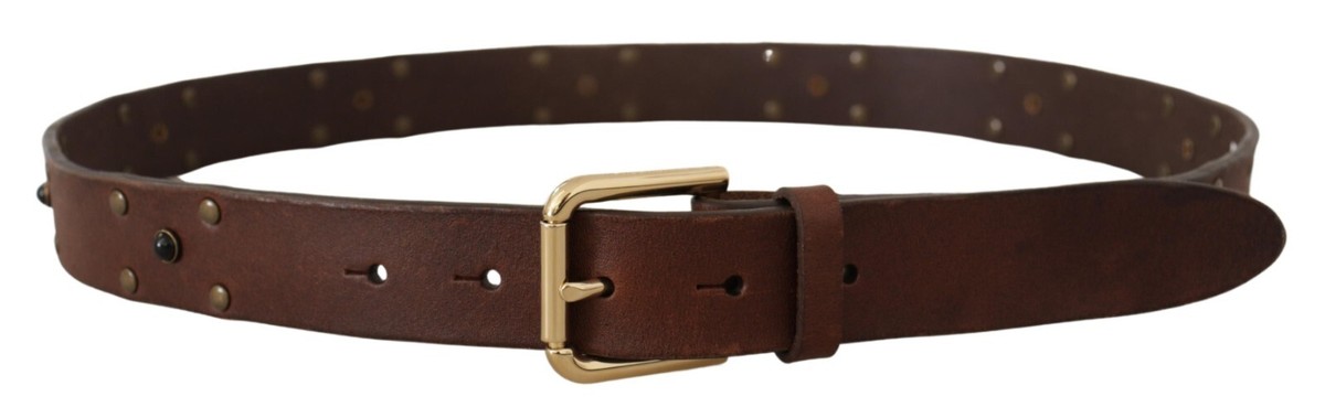 小物 DOLCE&GABBANA BROWN STUDS LEATHER BELT DOLCE & GABBANA Belt Brown Leather Studded Gold Tone Metal
