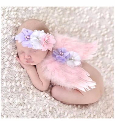 Photo Prop Outfit Baby Girl Angel Feather Wing Costume Chiffon With Headband New