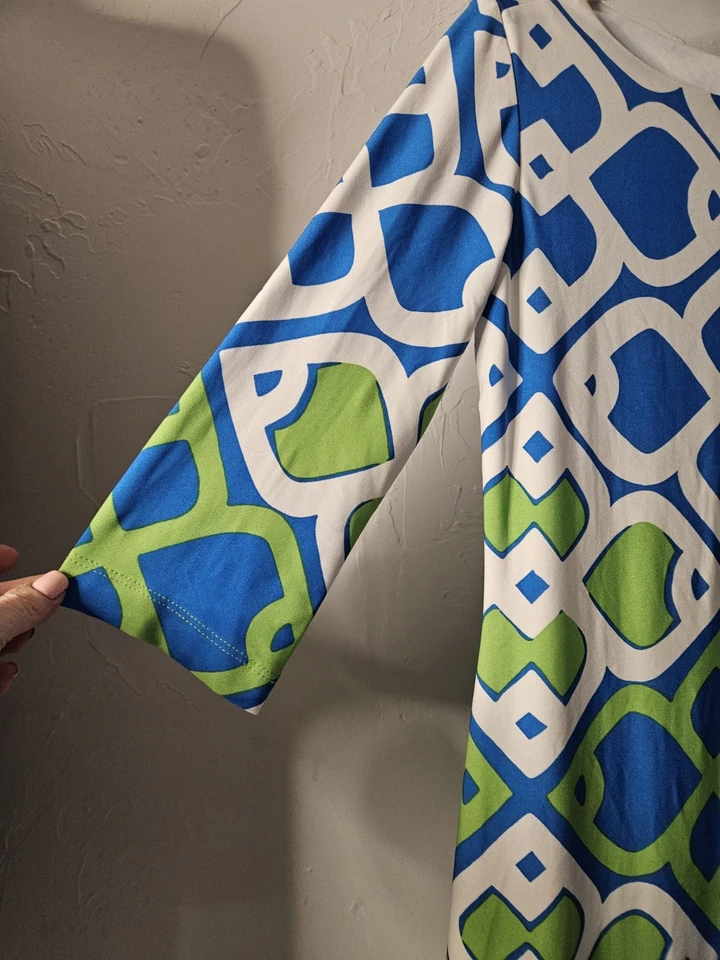 Vestido Taylor Talla 4 Retro Artístico Verde Azul Geométrico Nuevo #239 Foto 3 de 4