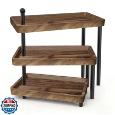 Serving Tray for Party, Wooden Cupcake Stand 3 Tiered Tray Stand Rotating Tie