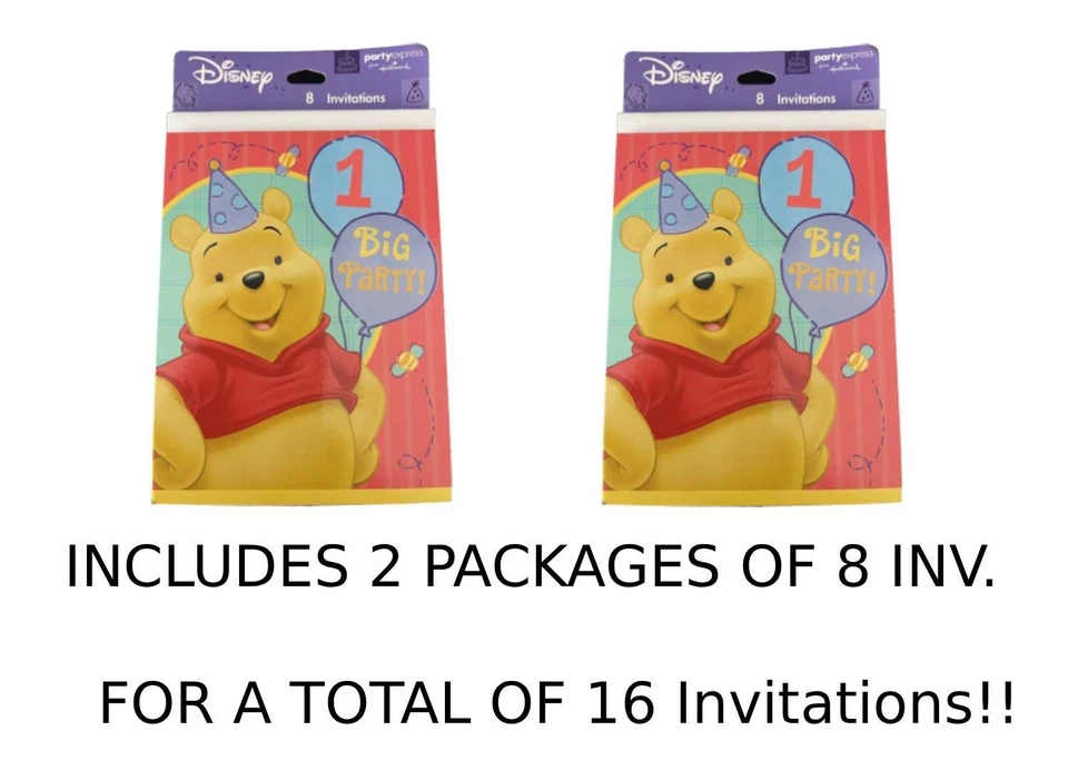 Disney Pooh 1er DÍA Invitaciones Fiesta Suministros Licencia Oficial 16 piezas Foto 2 de 2