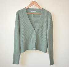 EX PULL&BEAR MINT GREEN SOFT TIGHT RIBBED KNIT BUTTON FASTENING CARDIGAN SIZE 12