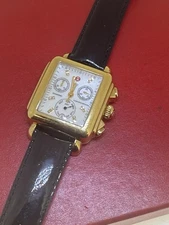 Authentic Michele Deco Diamond Dial Chronograph Gold Tone Watch