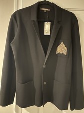 Roberto Cavalli Black Knit Single Breasted Blazer Size Medium