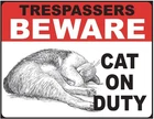 Enterprises Beware Cat On Duty Tin Metal Sign Nostalgic Vintage Wall 8x12