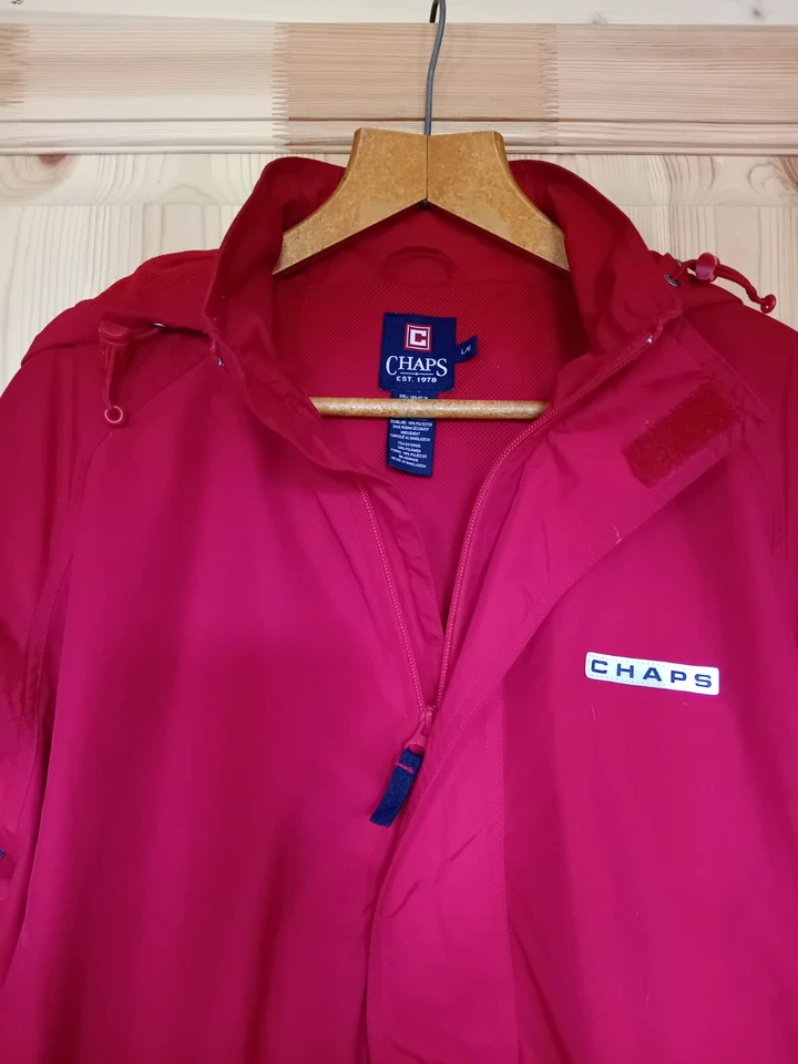 CHAPS 1/2 Zip Red Hoodie Nylon, Pockets hooded, Equestrian outdoor Size L ex con - Image 3 of 4
