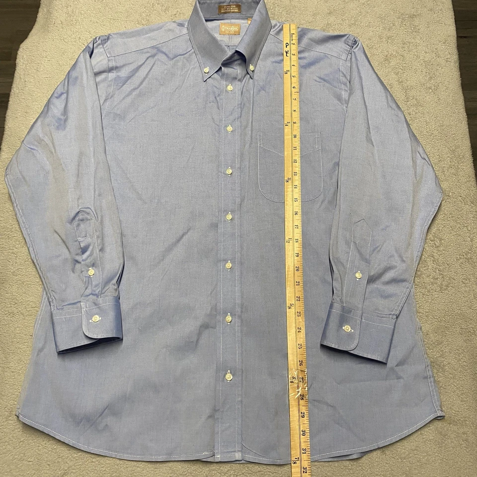 Camisa Gitman Bros Para Hombre 17/33 Azul Pinpoint Oxford Ultra Fina 80x80 Hecha en EE. UU. Foto 3 de 4