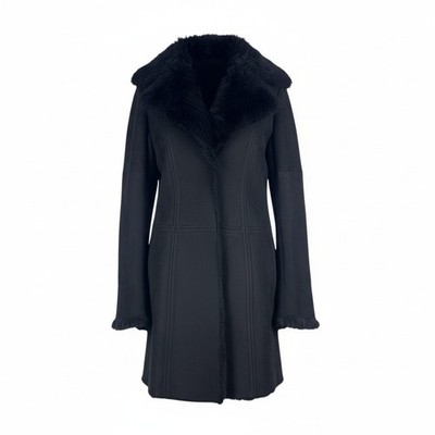 MOGA Mouton Fur Leather Long Coat Jacket Warm Black Size M from Japan