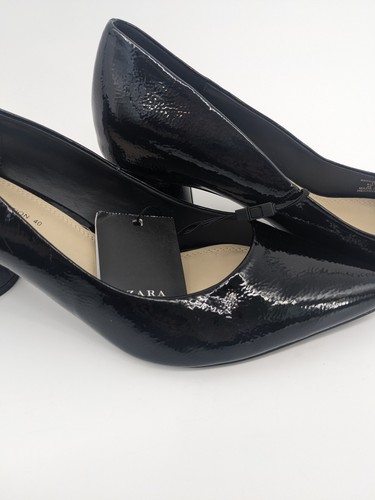 Zara Basic Collection Shoes Womens Size 9 Block Heel Patent Leather Pumps New - Picture 2 of 9