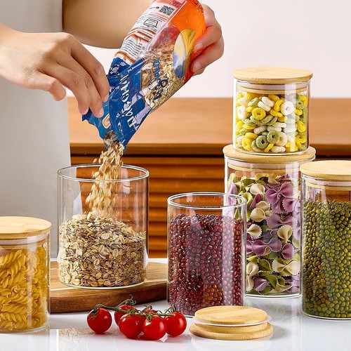 7 Pack Thicker Glass Food Storage Jars with Airtight Bamboo Lids, Clear Glass... - Picture 6 of 7