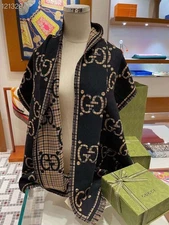SCARF GUCCI GUCCI 100% AUTHENTIC WOOL CASHMERE BLACK BLUE BEIGE CLASSIC LOGO PON