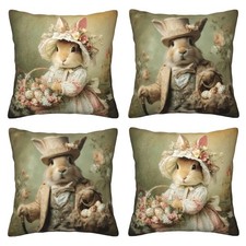 Easter Bunny Throw Pillow Covers 18 X 18 Inch Set of 4 Decorative Cushion Cov...