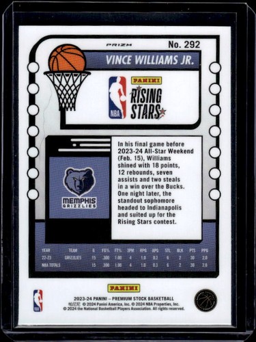 2023-24 Hoops Premium Stock #292 Vince Williams Jr. Ice Prizm - Picture 2 of 2