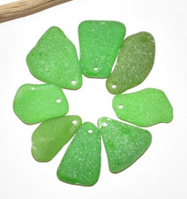 Gneuine Drilled Sea Glass Beads Real Large Green Beach Glass Pendants 30-37mm