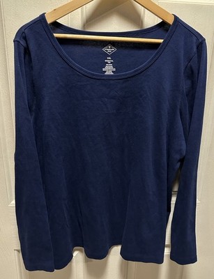 St John s Bay Women s 100% Cotton Essential Tee Navy Blue XXL