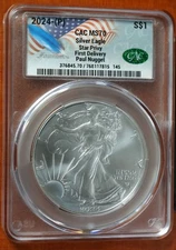 2024 (P) SILVER EAGLE CAC MS70 STAR PRIVY FIRST DELIVERY PAUL NUGGET HAND SIGNED