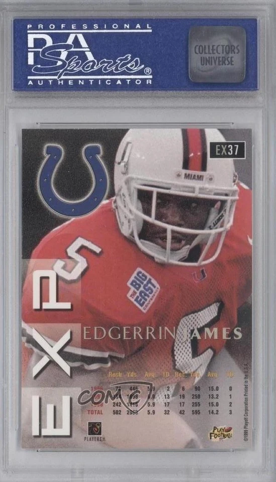 1999 Playoff Prestige EXP Rookie Edgerrin James #EX37 PSA 9 MINT Rookie RC HOF - Image 2 of 2